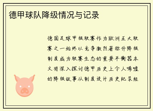 德甲球队降级情况与记录